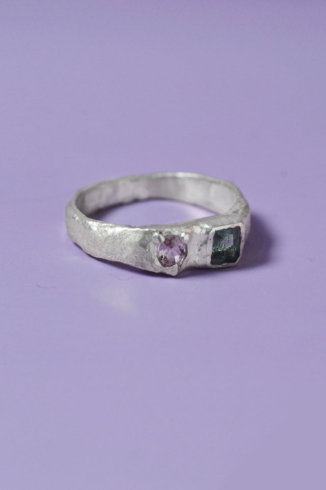 Duet Sapphire & Tourmaline Silver Ring 602-3