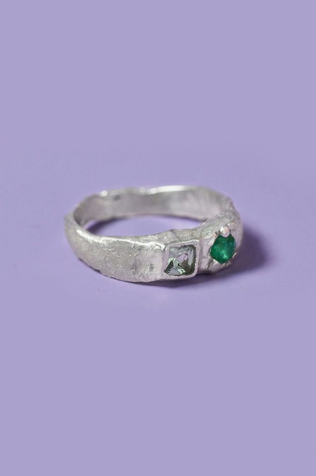 Duet Emerald & Tourmaline Silver Ring 602-4