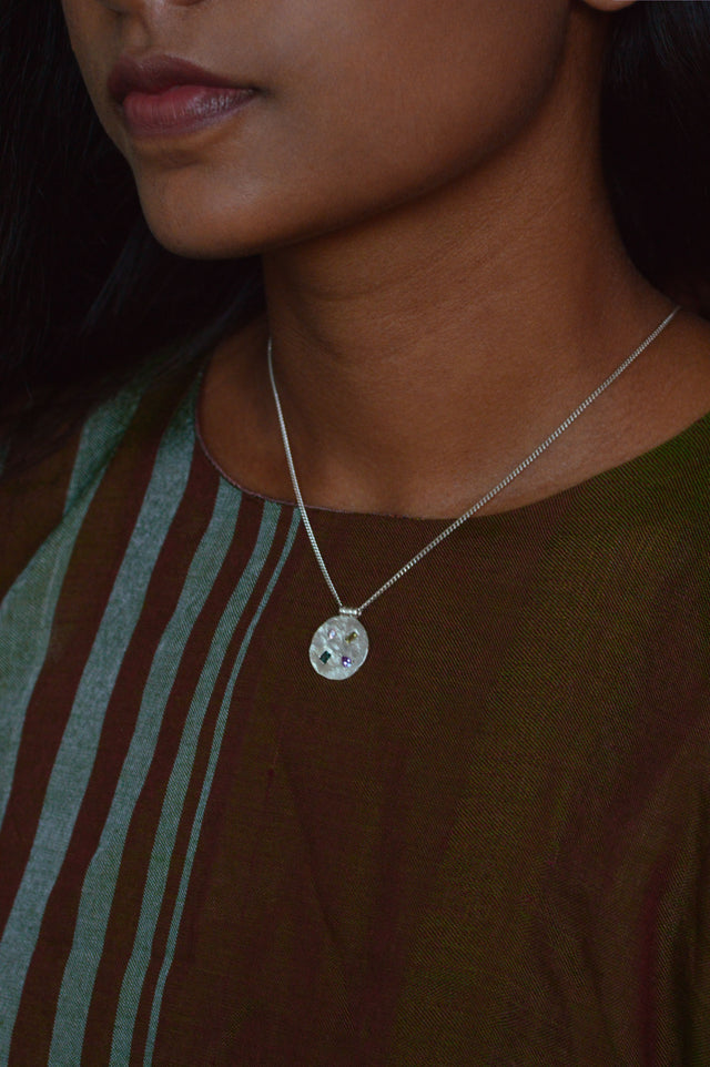 Marlee Green Sapphire & Zircon Silver Necklace 686-1