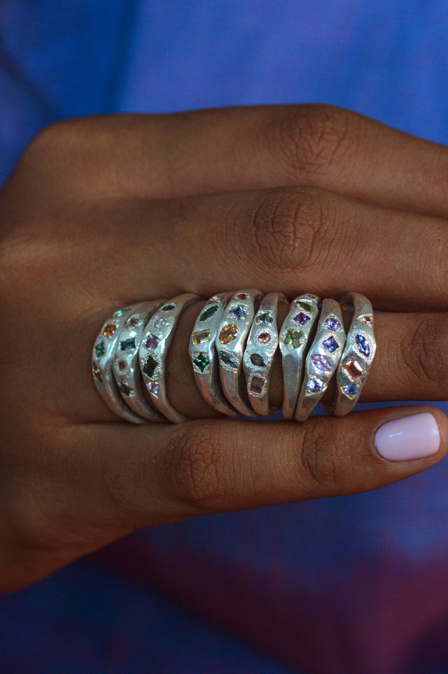 Dancer Garnet & Sapphire Silver RIng 1252-2