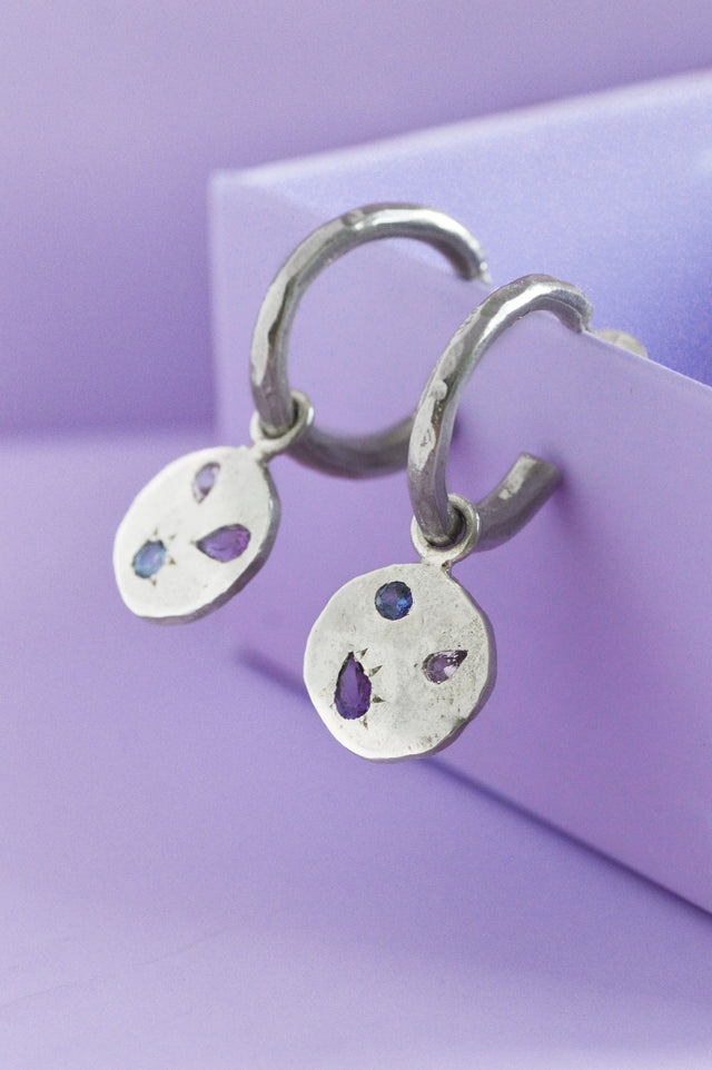 Pickles Charm Amethyst & Sapphire Silver Earring 724-01