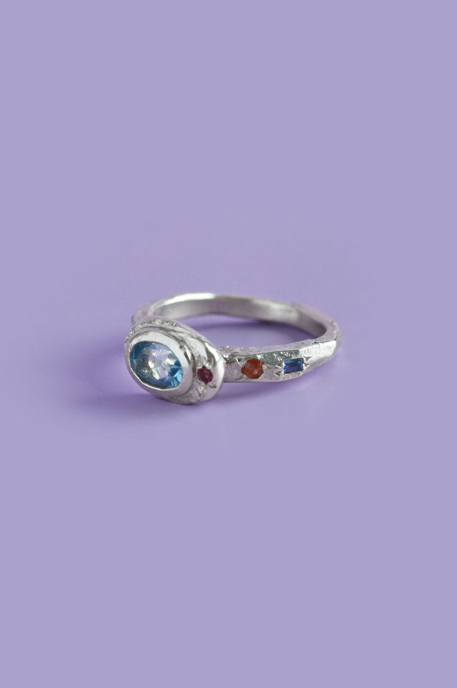 Poet Topaz, Ruby & Sapphire Silver Ring 614-4