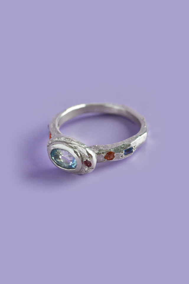 Poet Topaz, Ruby & Sapphire Silver Ring 614-4