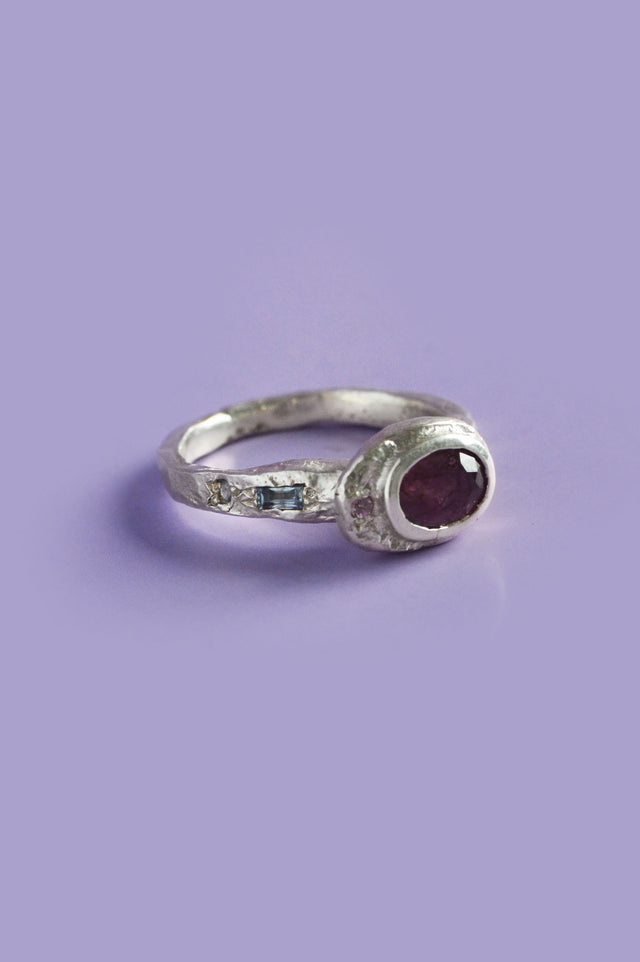 Poet Sapphire Silver Ring 614-2