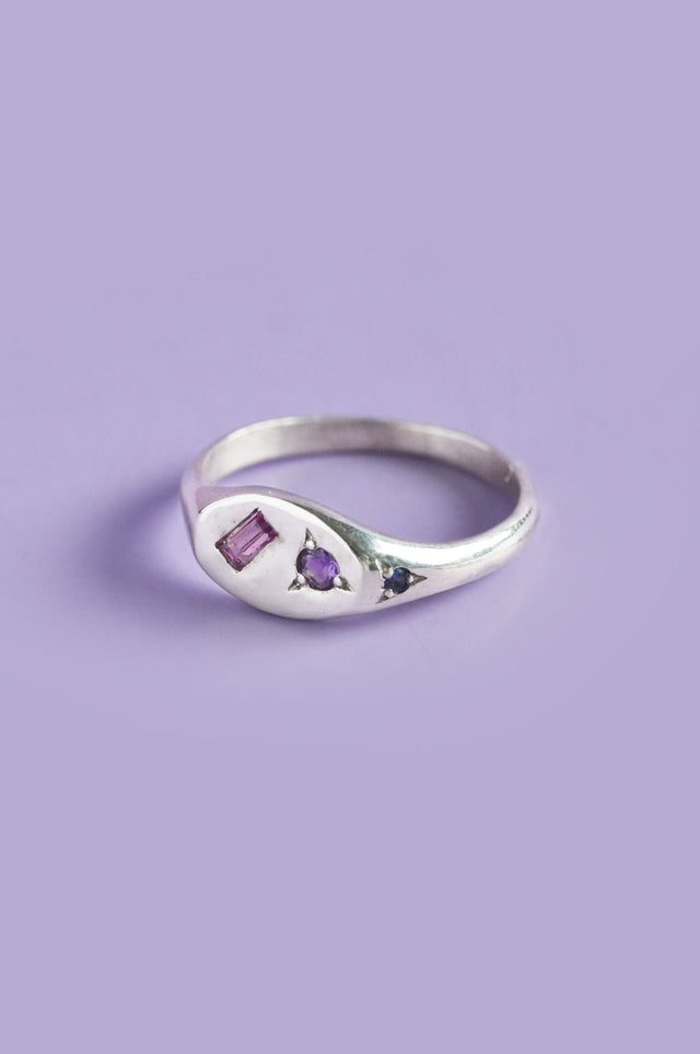 Pickles Garnet, Purple Sapphire & Blue Sapphire Mini Silver Signet 878-1