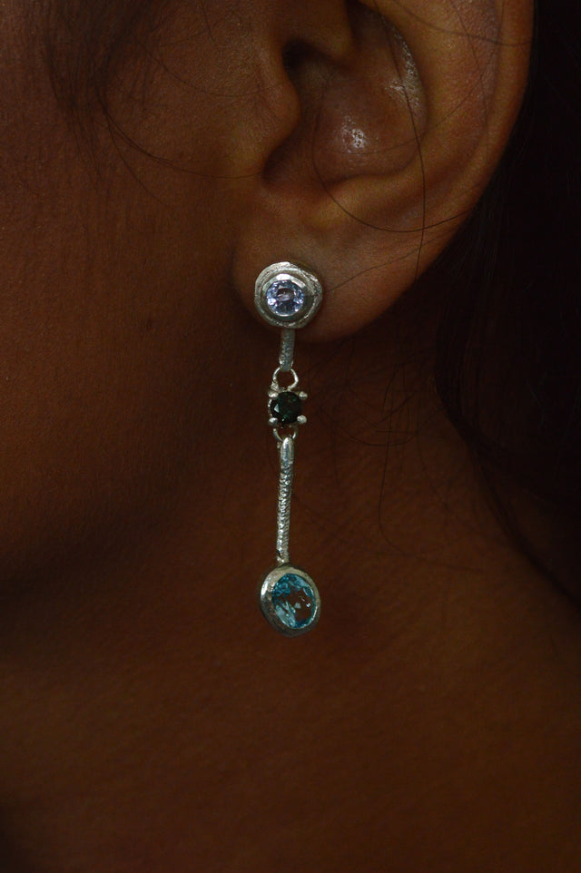Trapeze Blue Sapphire Silver Earrings 598-03