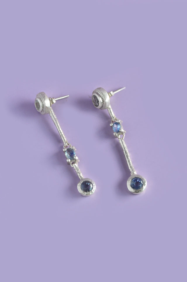 Trapeze Blue Topaz & Sapphire Silver Earrings 598-02