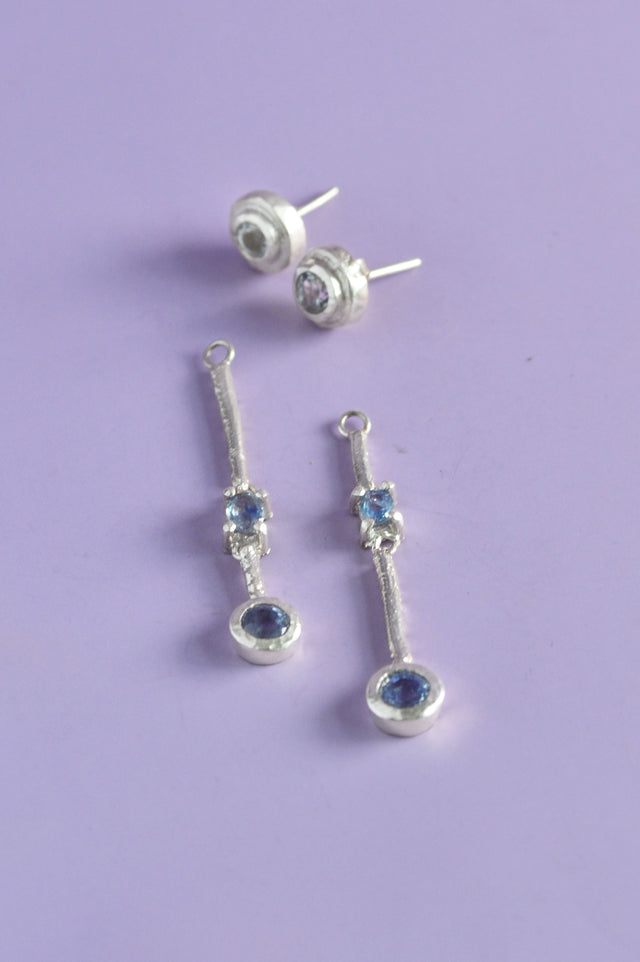 Trapeze Blue Topaz & Sapphire Silver Earrings 598-02