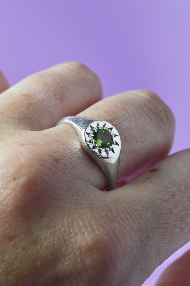 Daisy Green Tourmaline Silver Signet Ring